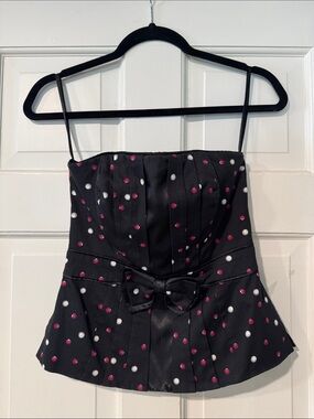 White House Black Market Black Polka Dot Strapless Top with Bow